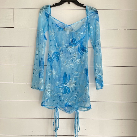 KIM SHUI Sheer Mini Dress in Baby Blue Size XS - Picture 10 of 10